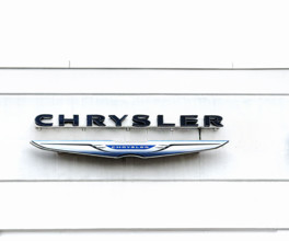 Chrysler logo on car showroom building exterior, Manhattan, New York City