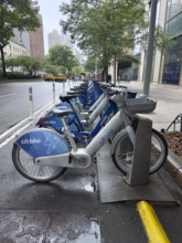 Row of parked Citi bike Rentals, Broadway, Upper West Side, Manhattan, New York City