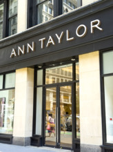 Ann Taylor retail store, building exterior detail, Manhattan, New York City