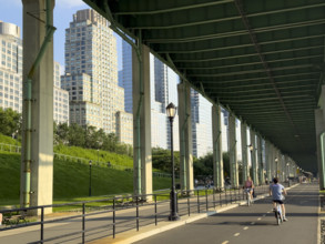 Pedestrian and bicycle paths underneath West Side Highway, New York City