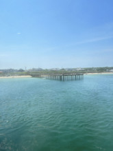 View of Oak Bluffs pier from ferry boat, Martha's Vineyard, Massachusetts, USA