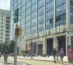 Brooklyn Navy Yard, Building 77, building exterior and street scene, Brooklyn, New York City