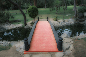 Footbridge, Japanese Friendship Garden at Shoseian Teahouse, Brand Park, Glendale