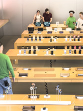 Customers shopping in Apple Store, West 14th Street, New York City