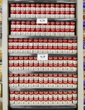 Rows of Campbell soup cans in supermarket