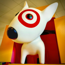 Large toy dog on display in toy store