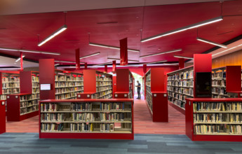 Aisles of bookshelves, Boston Public Library, Boston