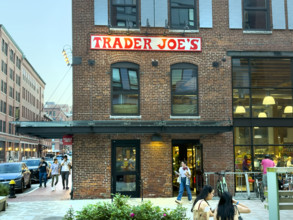 Trader Joe's grocery store, building exterior and street scene, Boston