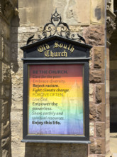 Welcome sign, Old South Church, Boston