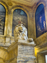 Lion statue, Chavannes Gallery with murals by Pierre Puvis de Chavannes, McKim Building, Boston Public Library