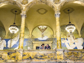 Lion statue, Chavannes Gallery with murals by Pierre Puvis de Chavannes, McKim Building, Boston Public Library