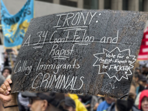Demonstrators participating in "No Kings" Protest March, Fifth Avenue, New York City, June 14, 2025