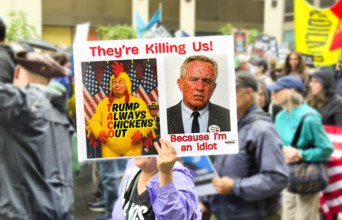 Demonstrators participating in "No Kings" Protest March, Fifth Avenue, New York City, June 14, 2025