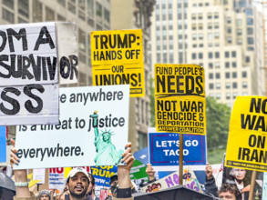 Demonstrators participating in "No Kings" Protest March, Fifth Avenue, New York City, June 14, 2025