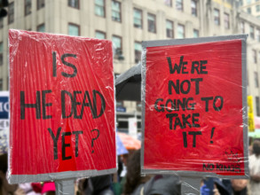 Demonstrators participating in "No Kings" Protest March, Fifth Avenue, New York City, June 14, 2025