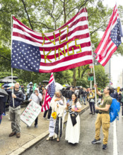 Demonstrators participating in "No Kings" Protest March, Fifth Avenue, New York City, June 14, 2025
