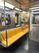 Empty subway car interior, #1 train, Manhattan, New York City