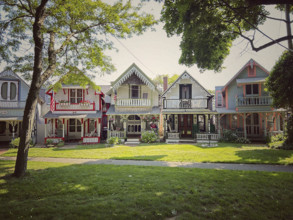 Colorful neighborhood houses in a row, Martha's Vineyard