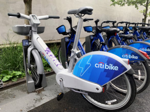 Row of parked Citi Ebike rentals, Brooklyn, New York
