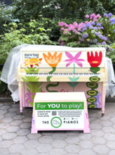 Artist-designed upright piano with painted flowers, Sing For Hope, Madison Square Park, Manhattan, New York City