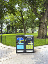 Solar powered recycling bins, Madison Square Park, Manhattan, New York City