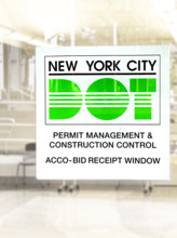 Department of Transportation office receipt window, NYC DOT sign on window, Manhattan, New York City