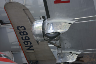 Low angle view of underside of vintage airplane, National Air and Space Museum, Washington, DC, USA