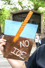 Immigrant rights supporters attending Anti- ICE protest, Boston State House, May 17, 2025,