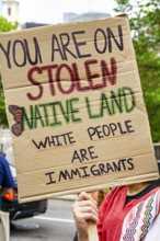 Immigrant rights supporters attending Anti- ICE protest, Boston State House, May 17, 2025,
