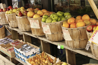 Baskets of fruit at farmstand