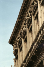 Architectural detail on building exterior, low angle view, Venice, Italy