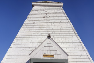 Historic fog bell tower, low angle view, Fort Point State Park, Stockton Springs, Maine, USA