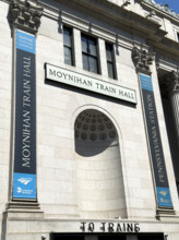 Moynihan Train Hall, James A. Farley Building, building exterior detail, Eight Avenue, Manhattan,