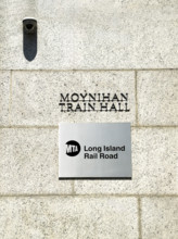 Moynihan Train Hall, James A. Farley Building, building exterior detail of Long Island Railroad