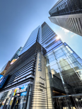 Eleven Times Square, building exterior, low angle view, 640 Eighth Avenue, Manhattan, New York