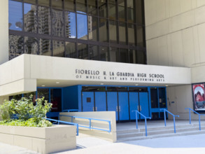Fiorello H. LaGuardia High School of Music & Art and Performing Arts, building exterior detail, 100