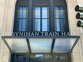 Moynihan Train Hall, James A. Farley Building, building exterior detail, Eight Avenue, Manhattan,