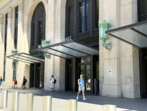 Moynihan Train Hall, James A. Farley Building, building exterior detail, Eight Avenue, Manhattan,
