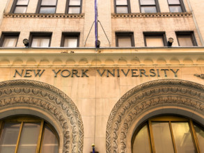 New York University, Henry Kaufman Management Center, building exterior detail, Greenwich Village,