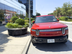 Rivian electric truck and showroom exterior, 461 West 14th Street, Meatpacking District, Manhattan,