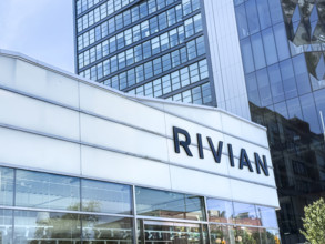 Rivian electric vehicle showroom, building exterior, 461 West 14th Street, Meatpacking District,