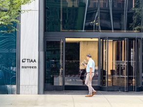 TIAA and Nuveen office building, building exterior and sidewalk scene, 730 Third Avenue, Manhattan,