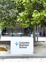 Sign outside of David Geffen Hall, Columbia University Business School, Columbia University,