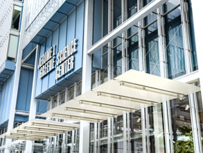 Jerome L. Greene Science Center, Columbia University, building exterior detail, low angle view,