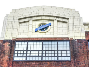 Studebaker Building, Columbia University, building exterior detail, Manhattanville Campus, 615 West