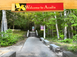 Welcome sign, Acadia National Park, Bar Harbor, Maine, USA