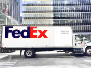 Federal Express truck parked on street, Manhattan, New York City, New York, USA