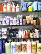 Hair care product display, Bluemercury store interior, Tribeca, Manhattan, New York City, New York,