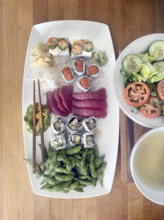 Plate of sushi, high angle view