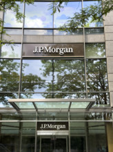 JP Morgan, building exterior detail, Deutsche Bank Center, 10 Columbus Circle, Manhattan, New York